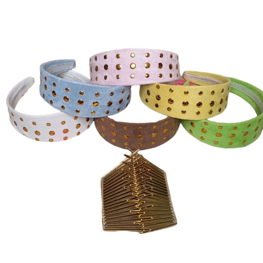 LOT of 6 NEW Suede Look Headbands With Gold Studs - Picture 1 of 6